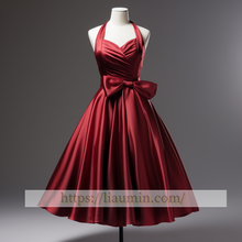 Load image into Gallery viewer, Red Satin Halter Short Length Evening Party Prom Formal Occasion Princess Dress Custom Color W5-2.49