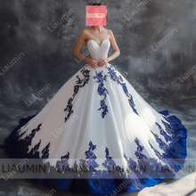 Load image into Gallery viewer, White Tulle Lace Applique Strapless Floor Length Lace-Up Back Wedding Formal Prom Dresses Bridal Gown Customized Made W19-2