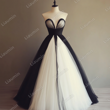 Load image into Gallery viewer, Custom Ivory Black Tulle Strapless Wedding Evening Prom Formal Lace Up Back Princess Dress C-2.4