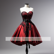 Load image into Gallery viewer, Red Satin Strapess Short Evening Party Prom Princess Homecoming Dress Custom Size W5-2.55