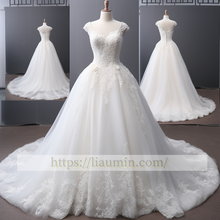 Load image into Gallery viewer, White Or Ivory Long Lace Applique A Line Wedding Dress Bridal Gown Prom Princess Dress W5-2.60