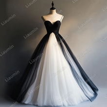 Load image into Gallery viewer, Custom White Black Tulle Strap Wedding Evening Prom Formal Lace Up Back Princess Dress C-2.6