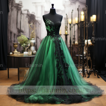 Load image into Gallery viewer, Green Tulle Black Lace Applique Evening Party Prom Formal Occasion Princess Dress B-2.6