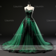 Load image into Gallery viewer, Green Tulle Black Lace Applique Evening Party Prom Formal Occasion Princess Dress B-2.8