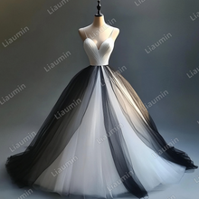 Load image into Gallery viewer, Custom White Black Tulle Strap Wedding Evening Prom Formal Lace Up Back Princess Dress C-2.8