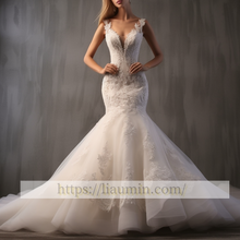 Load image into Gallery viewer, White or Ivory Lace Mermaid Wedding Dress Formal Occasion Bridal Gown Prom Princess Dress W5-3.1