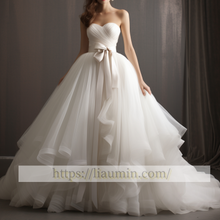 Load image into Gallery viewer, White or Ivory With Pink Sash Strapless Lace Up Back Wedding Dress Formal Occasion Bridal Gown Hand made Custom W5-3.27