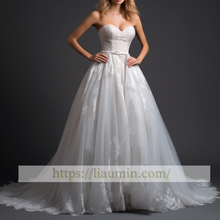 Load image into Gallery viewer, White or Ivory Lace Strapless Lace Up Back Wedding Dress Bridal Gown Hand made Custom Size W5-3.35
