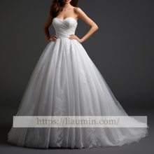 Load image into Gallery viewer, White or Ivory Lace Strapless Lace Up Back Wedding Dress Bridal Gown Hand made Custom W5-3.36