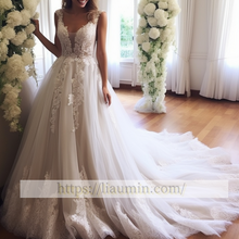 Load image into Gallery viewer, Hand made White Or Ivory Lace Up Back With Train Wedding Dress Bridal Gown Princess Dress W5-3.48