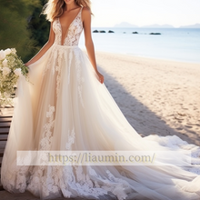 Load image into Gallery viewer, Hand made White Or Ivory Lace Up Back With Train Wedding Dress Bridal Gown Princess Dress W5-3.53