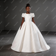 Load image into Gallery viewer, Flower Girl Dresses Satin O Neck Wedding Formal Brithday Princess First Communion Pageant Kids Skirt Customized Made W22-40