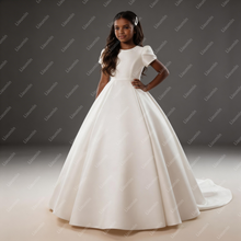 Load image into Gallery viewer, Flower Girl Dresses Satin Short Sleeve Wedding Formal Brithday Princess First Communion Pageant Kids Skirt Customized Made W22-41