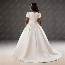 Load image into Gallery viewer, Flower Girl Dresses Satin Short Sleeve Wedding Formal Brithday Princess First Communion Pageant Kids Skirt Customized Made W22-41