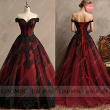 Load image into Gallery viewer, New Tulle With Lace Applique Off The Shoulder Floor Length Lace-Up Back Wedding Formal Prom Dresses Bridal Gown Customized W22-44