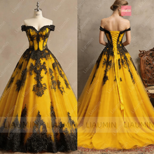 Load image into Gallery viewer, New Tulle With Lace Applique Off The Shoulder Floor Length Lace-Up Back Wedding Formal Prom Dresses Bridal Gown Customized W22-44