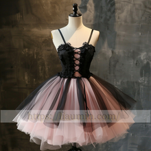 Load image into Gallery viewer, Pink and Black Tulle Strap Short Length Evening Prom Formal Princess Homecoming Dress Custom Size W15-4.7