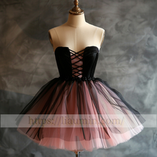 Load image into Gallery viewer, Pink and Black Tulle Strapless Short Length Evening Prom Formal Princess Homecoming Dress Custom Size W15-4.8