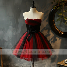 Load image into Gallery viewer, Red and Black Tulle Strapless Short Length Evening Prom Formal Princess Homecoming Dress Custom W15-5.1