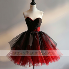 Load image into Gallery viewer, Red and Black Tulle Strapless Short Length Evening Prom Formal Princess Homecoming Dress Custom Color W15-5.3