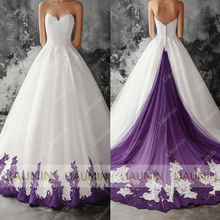 Load image into Gallery viewer, White Tulle With Lace Applique Strapless Floor Length Lace-Up Back Wedding Formal Prom Dresses Bridal Gown Customized Made W19.5
