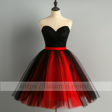 Load image into Gallery viewer, Red and Black Tulle Strapless Sweetheart Short Length Evening Prom Formal Princess Homecoming Dress Custom Color W15-5.5