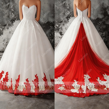 Load image into Gallery viewer, White Tulle With Lace Applique Strapless Floor Length Lace-Up Back Wedding Formal Prom Dresses Bridal Gown Customized Made W19.5