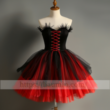 Load image into Gallery viewer, Red and Black Tulle Strapless Sweetheart Short Length Evening Prom Formal Princess Homecoming Dress W15-5.6