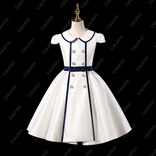 Load image into Gallery viewer, Cute White A-Line Flower Girl Dress with Navy Blue Ribbon Elegant Kids Evening Dress for Birthday and Communion W22.63