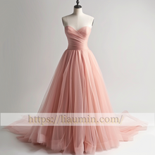 Load image into Gallery viewer, Custom Pink Tulle Full Length Evening Prom Lace Up Back Formal Princess Dress Hand Made W15-9.10