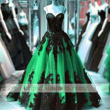 Load image into Gallery viewer, Black Lace Applique Strapless Full Length Ball Gown Evening Party Prom Princess Dress W13-9