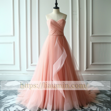 Load image into Gallery viewer, Pink Tulle Floor Length Evening Prom Lace Up Back Formal Princess Dress Hand Made W15-9.7