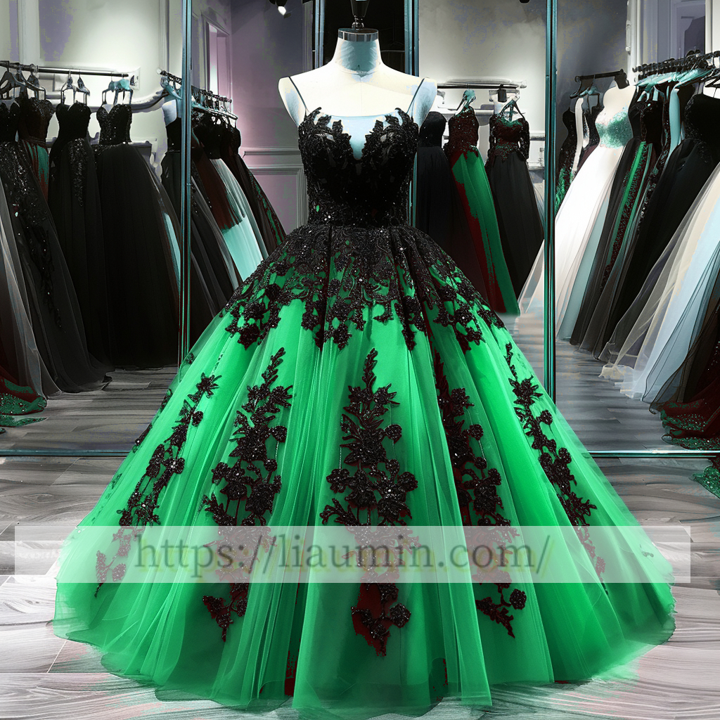 Black Lace Applique Strapless Full Length Ball Gown Evening Party Prom Princess Dress  W13-10