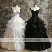 Load image into Gallery viewer, White Or Black Tulle Full Length Evening Prom Lace Up Back Formal Princess Dress Hand Made W15-10.4
