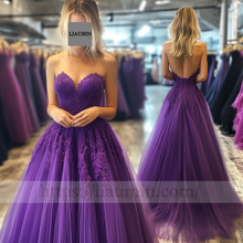 Load image into Gallery viewer, Custom Purple Tulle With Lace Applique Wedding Evening Prom Formal Princess Dress C-10.4
