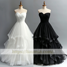 Load image into Gallery viewer, White Or Black Tulle Full Length Evening Prom Lace Up Back Formal Princess Dress Hand Made W15-10.5
