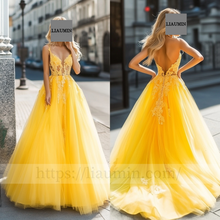 Load image into Gallery viewer, Custom Yellow Tulle With Lace Applique Wedding Evening Prom Formal Princess Dress C-10.5
