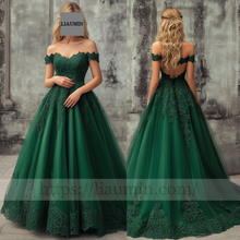 Load image into Gallery viewer, Custom Green Tulle With Lace Applique Wedding Evening Prom Formal Princess Dress C-10.6
