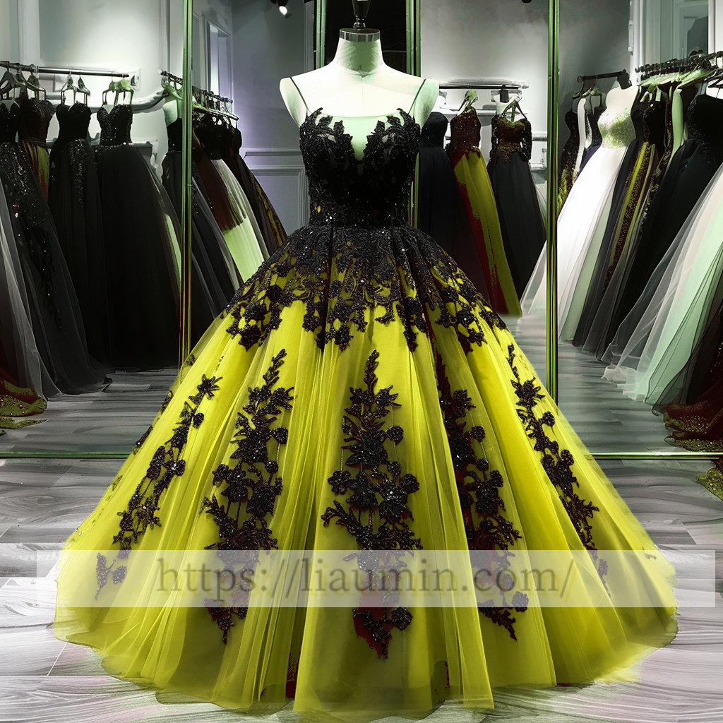 Black Lace Applique Strapless Full Length Ball Gown Evening Party Prom Princess Dress  W13-10