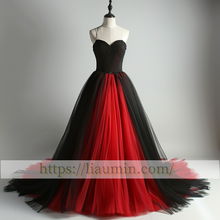 Load image into Gallery viewer, Red and Black Tulle Strapless Evening Prom Lace Up Back Formal Princess Dress Custom W15-11.10
