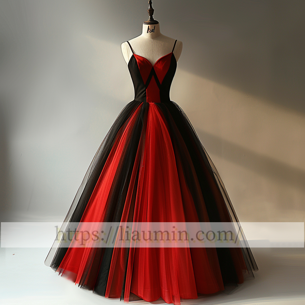 Red and Black Tulle Evening Prom Lace Up Back Formal Princess Dress Custom Made W15-11.13