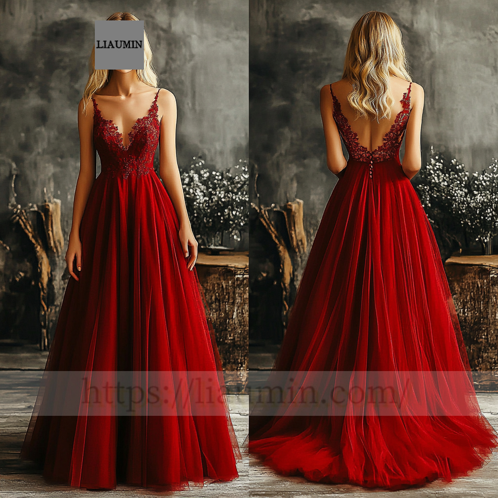 Custom Red Tulle With Lace Applique Wedding Evening Prom Formal Princess Dress C-11.1