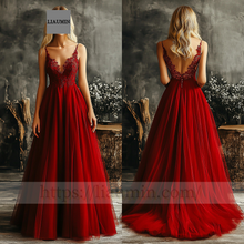 Load image into Gallery viewer, Custom Red Tulle With Lace Applique Wedding Evening Prom Formal Princess Dress C-11.1
