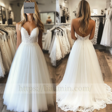 Load image into Gallery viewer, Custom White Tulle With Lace Applique Wedding Evening Prom Formal Princess Dress C-11.2
