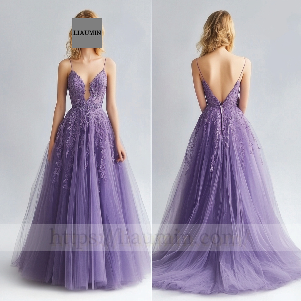 Custom Purple Tulle With Lace Applique Wedding Evening Prom Formal Princess Dress C-11.4