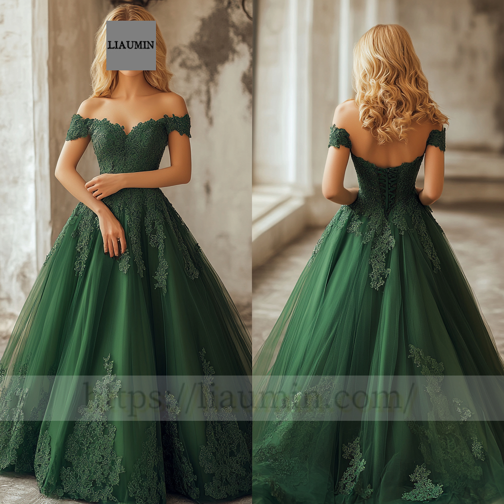 Custom Green Tulle With Lace Applique Wedding Evening Prom Formal Princess Dress C-11.6