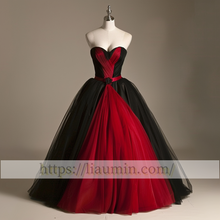 Load image into Gallery viewer, Red and Black Tulle Strapless Full Length Evening Prom Lace Up Back Formal Princess Dress  W15-11.6
