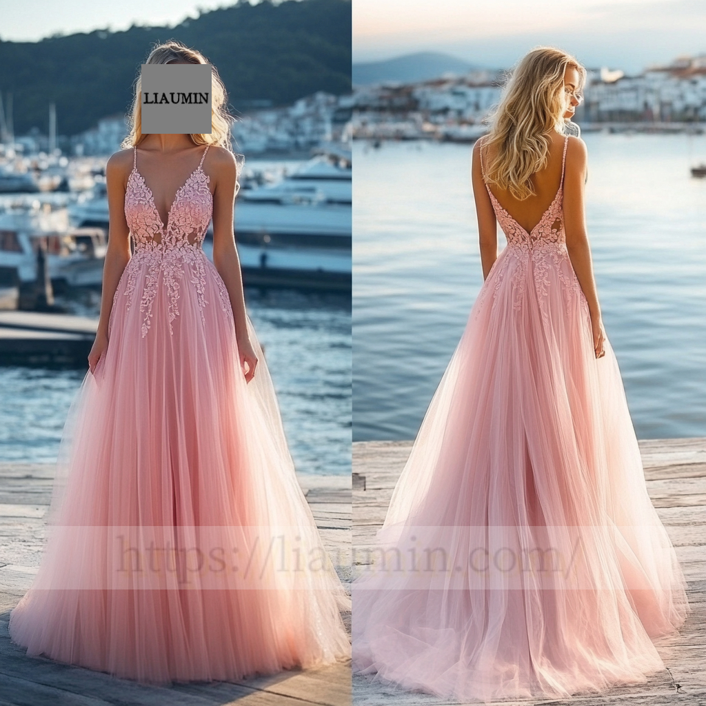 Custom Pink Tulle With Lace Applique Wedding Evening Prom Formal Princess Dress C-11.8