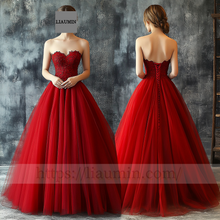 Load image into Gallery viewer, Custom Red Tulle With Lace Applique Wedding Evening Prom Formal Princess Dress C-12.1
