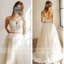 Load image into Gallery viewer, Custom White Tulle With Lace Applique Wedding Evening Prom Formal Princess Dress C-12.2
